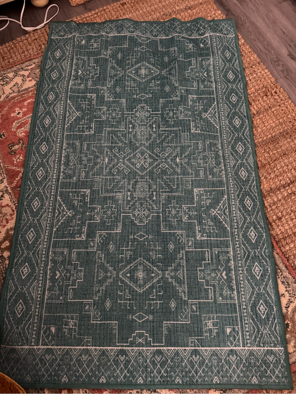 Teal Geometric Area Rug - Modern Tribal Design